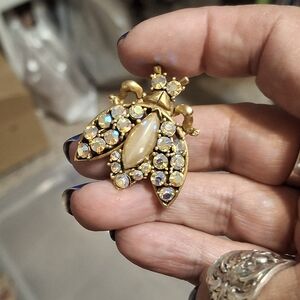Emmons Aroura Bourealis Sparkling Gold and Cream Bee Insect Brooch